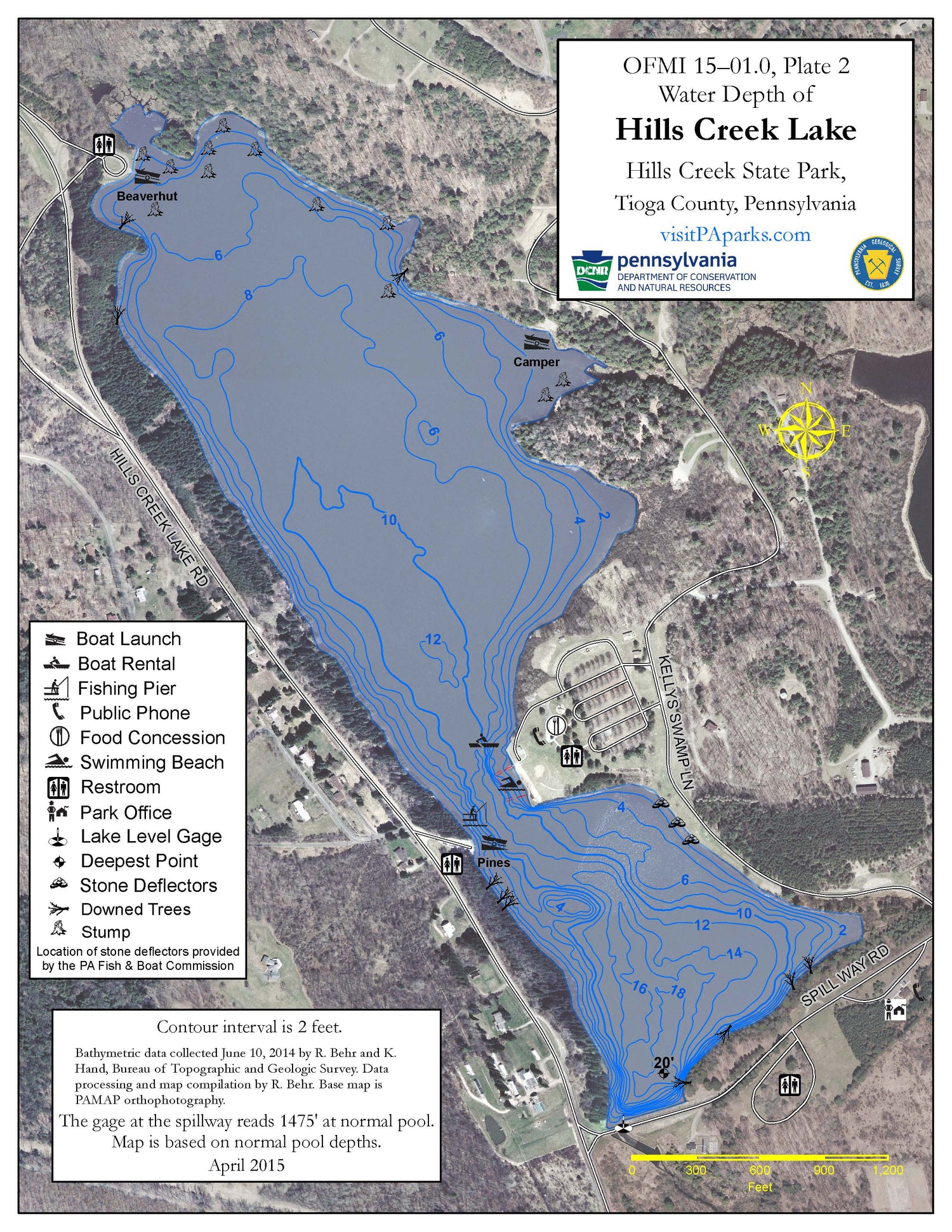 Hill Creek Lake Depth Contour Map