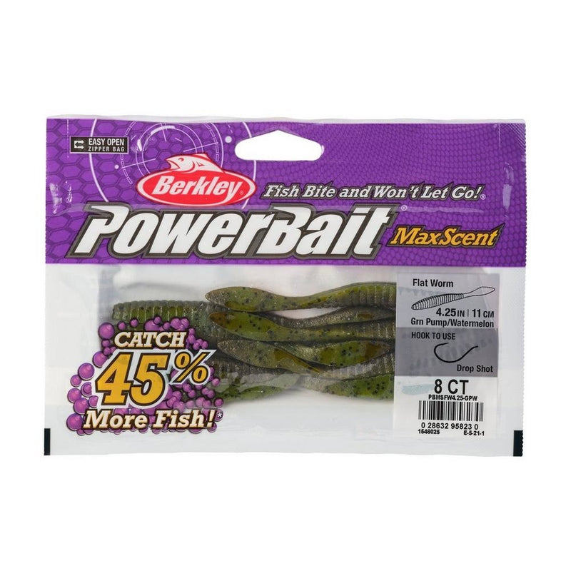 PowerBaitMaxScentFlatWorm_GreenPumpkinWtrmln_4