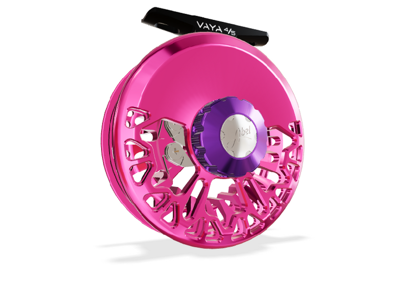 Abel Vaya 4/5 Fly Reel - Pink w/ Purple Drag Knob - Ebony Wood Handle