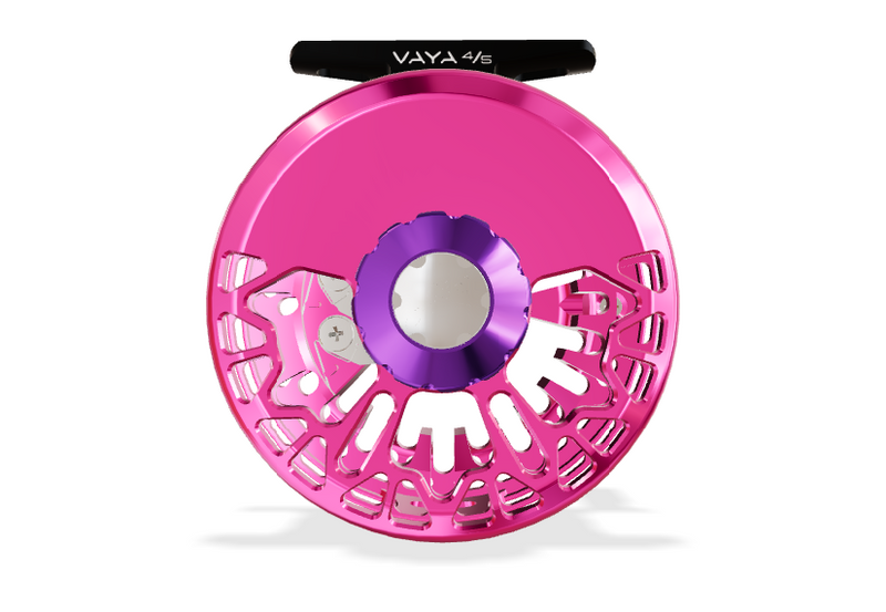 Abel Vaya 4/5 Fly Reel - Pink w/ Purple Drag Knob - Ebony Wood Handle