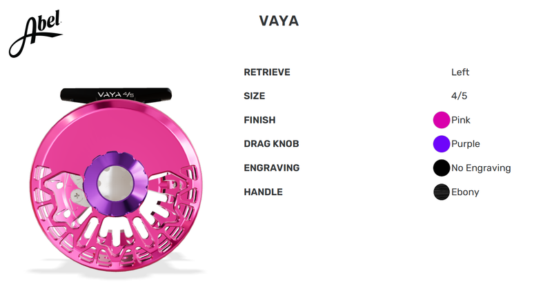 Abel Vaya 4/5 Fly Reel - Pink w/ Purple Drag Knob - Ebony Wood Handle